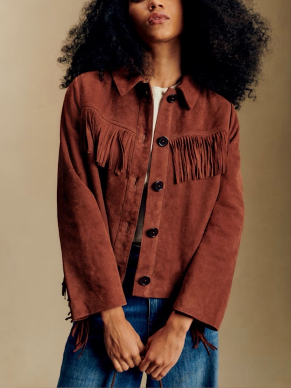 Sezane yuma fringe suede jacket